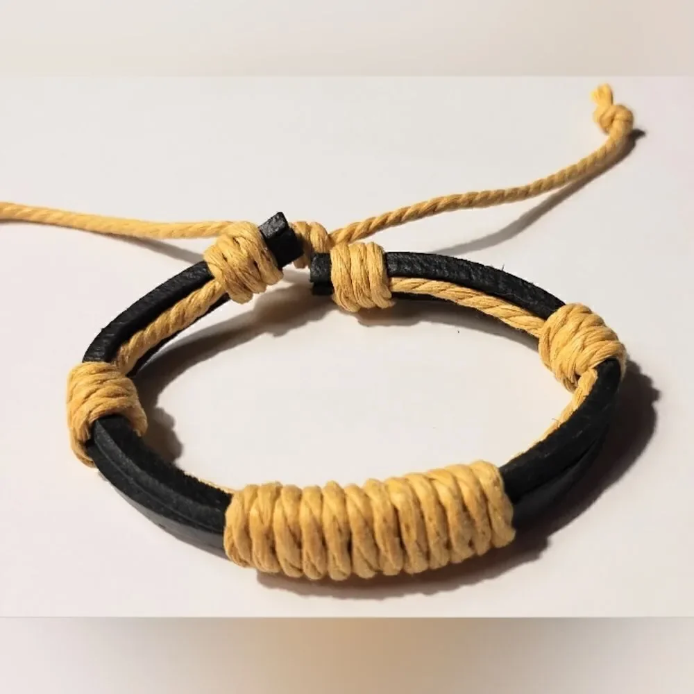 Men's‎ bracelet leather layered black new d52